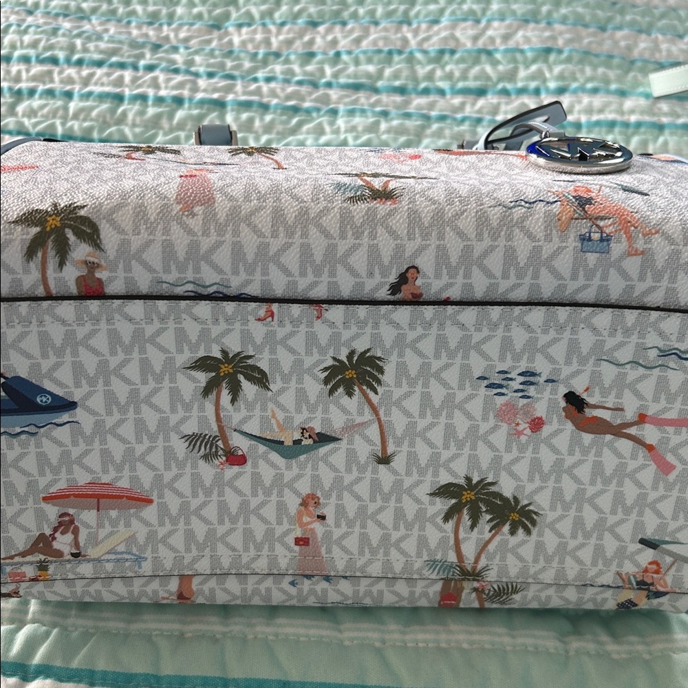 Michael Kors Light Blue MK Signature Beach Print Satchel EUC - Picture 4 of 5